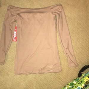 Light brown suede of the shoulder top